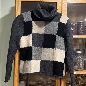 Eddie Bauer Patchwork Turtleneck Sweater - Black, Gray, Cream